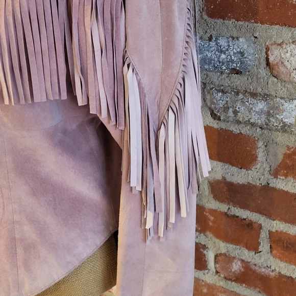 Pioneer Wear vtg 80s pink suede fringed western shirt size 8 - Picture 9 of 10